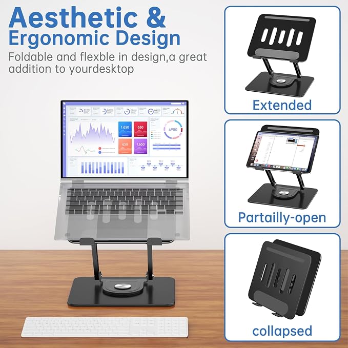 Laptop Stand for Desk Adjustable Computer Stand with 360 Rotating Base Ergonomic Laptop Riser Mount for Desk Foldable Protable Computer Desk Fits with MacBook Pro Air, - Image 4
