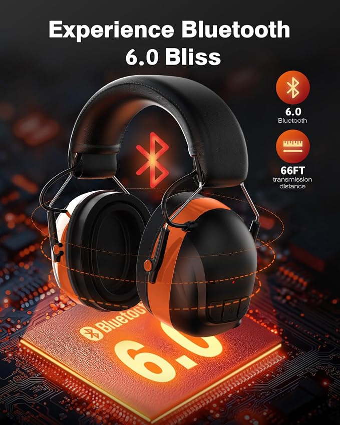 Qozybuds Bluetooth 6.0 Hearing Protection Headphones with 120H Working Time, 30dB SNR, Superior Stereo Sound Quality, Larger Buttons for Easy Operation, Safety Ear Muffs for Lawn Mowing, Workshops - Image 5
