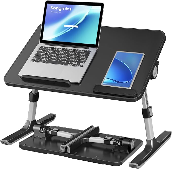 SONGMICS Bed Laptop Desk, Adjustable Laptop Desk for Bed with 8 Heights, Portable Foldable Bed Table, for Bedroom and Living Room, 20.5 x 11.8 x 9.1 Inches, Ink Black ULLD117B101 by Unknown