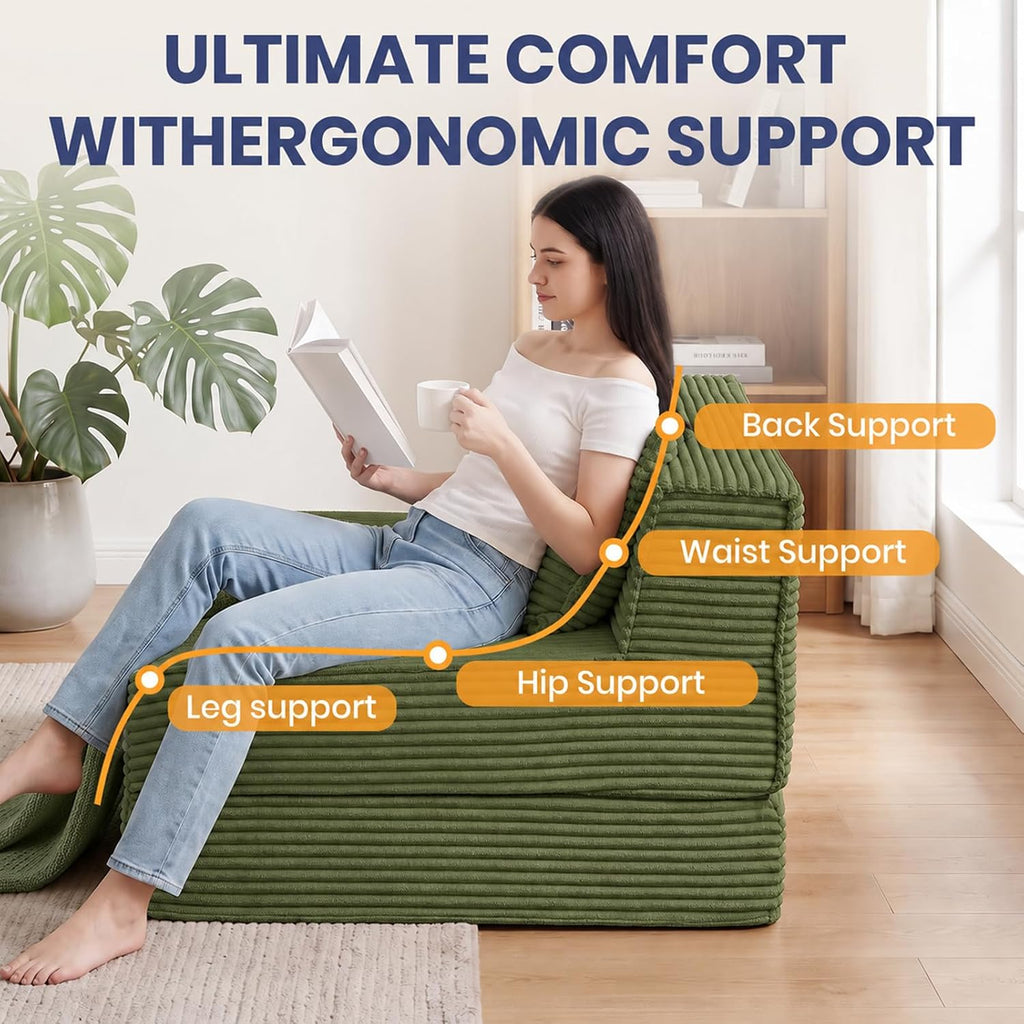 Folding Sofa Bed, 8" Convertible Sleeper Sofa Boneless Couch Fold Out Chair Bed with Pillow, Portable Floor Couch Lounge Sofa for Living Room Bedroom Guest Room (Green, Loveseat) - Image 5