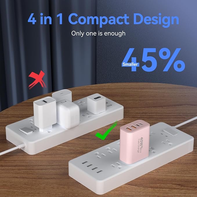 USB C Wall Fast Charger Block, 40W 4-Port Type C Chargers Fast Charging Blocks PD Power Charger Adapter+QC 3.0 USB Multiport Charger Brick for Phone 17/16/15/14/13/12 Pro Max, i-Pad, Galaxy S25-2Pack - Image 6