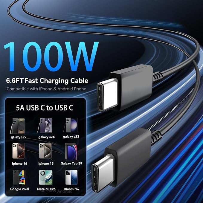 60W USB C Charger Super Fast Charging 3.0 for Samsung Galaxy S26 Ultra, Type C Charger Block with 6.6 FT Long USB C Fast Charging Cable for Samsung Galaxy S26 Ultra/S26/S26+/S25 S24 S23 S22 - Image 5