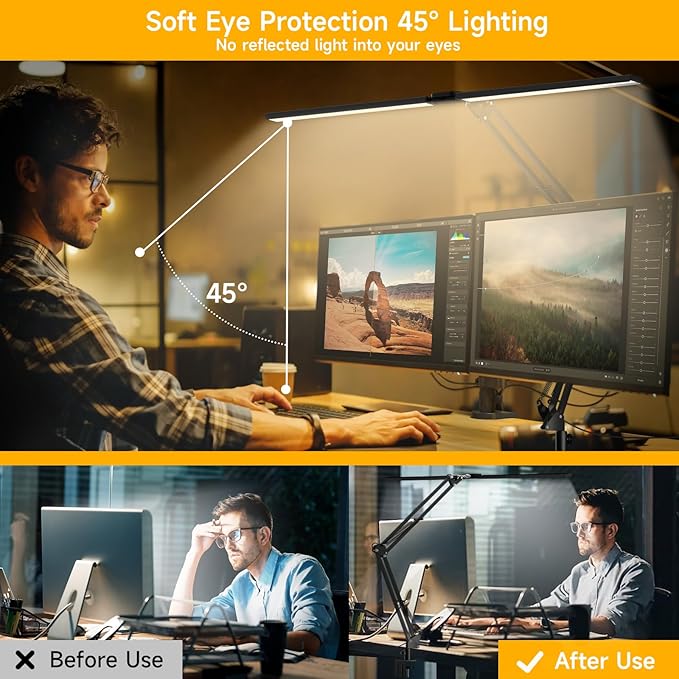 Led Desk Lamp for Home Office - 2400LM Ultra Bright Desk Light -Eye Caring Desk Lamp with Clamp - Adjustable Office Lamp with Remote Control- Easy Installation - 24W Black - Image 4