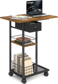 C Shaped End Table, TV Tray Table with Wheels, Drawer and Storage Basket by Hayexiha