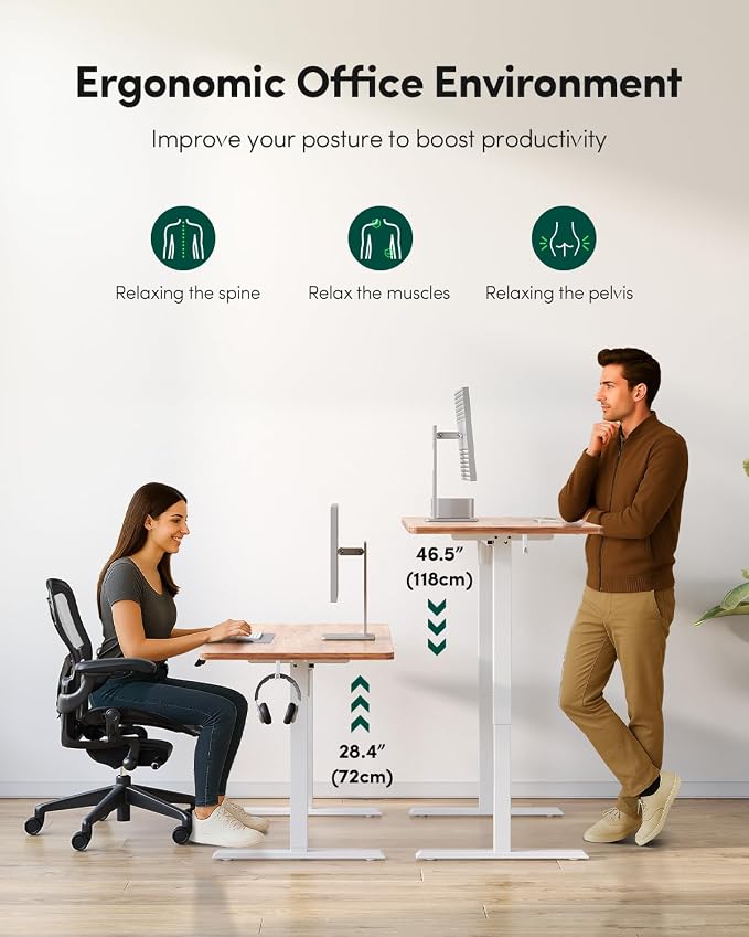 CubiCubi 48 x 24 One-Piece Electric Adjustable Standing Desk, Light Rustic | Height Adjustable Electric Large Computer Home Office Sit Stand up Workstation, with Memory Presets, Headphone Hook - Image 8