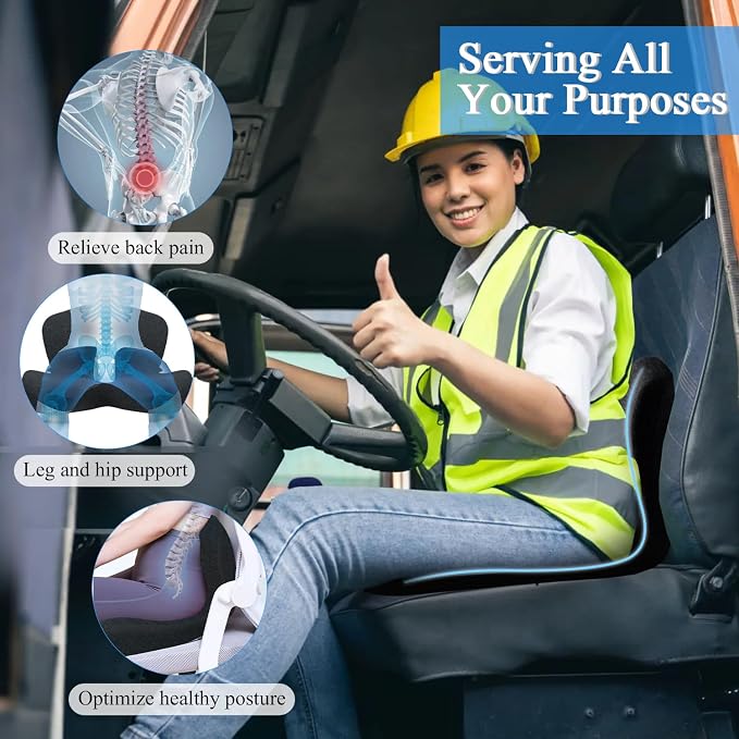 Seat Cushion with Lumbar Support Pillow, Back and Seat Cushion for Office | Ergonomic L-Shaped Car Seat Cushion for Cars, Wheelchairs, Truck Seat Cushion for Sciatica & Lower Back Pain Relief - Image 3