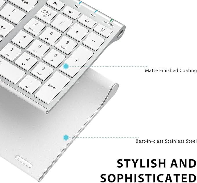 iClever BK10 Bluetooth Keyboard, Universal Bluetooth 5.1 Wireless Keyboard with Number Pad, Ergonomic Design, Multi-Device Compatibility, Stable Connection for Mac, iPad, iPhone, Android, Windows | Stable Connection for Mac,Windows,iPad,iPhone,Android - Image 4