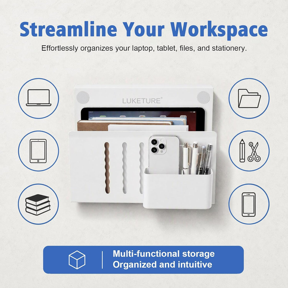 LUKETURE Desk Side Storage, Laptop Holder No Drill Clamp On Organizer - Image 7