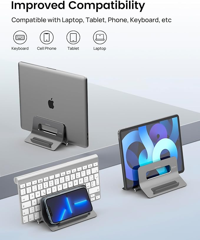 Vertical Laptop Stand for Desk, Gravity Auto Lock MacBook Stand, Aluminum Laptop Holder Vertical Compatible with MacBook Pro, Air, Tablet, Space-Saving Organize Work & Home Office, Gray - Image 5