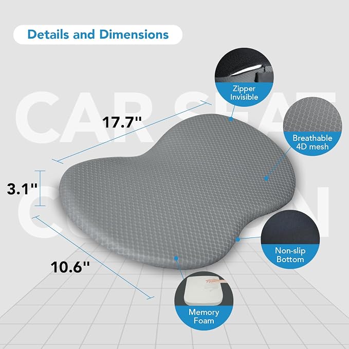 kingphenix Wedge Car Seat Cushion, Memory Foam Pad for Driving Comfort | High-Density Memory Foam Seat Cushion, 4D Breathable Mesh & Non-Slip Bottom for Long Drive Comfort & Office Use, X - Gray - Image 7