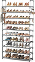 VTRIN 10 Tiers Shoe Rack Tall Large Capacity Wide Shoe Organizer Sturdy Shoe Shelf for Entryway with Two Hooks Metal Shoe Storage for Closet, Bedroom, Grey by VTRIN