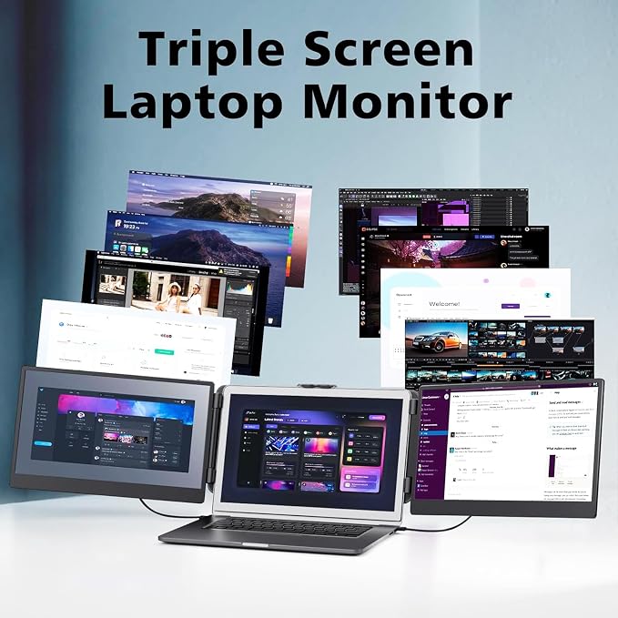 ROYY Laptop Screen Extender, 14" Triple 1080P FHD IPS Portable Monitor | One cable plug & play, Fits 13-17.3" laptops, Multi screen compatible with Windows/Mac/Android/Switch/PS - Image 7