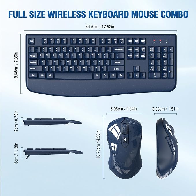 Wireless Keyboard and Mouse Combo, Full-Sized 2.4GHz Wireless Keyboard with Comfortable Palm Rest and Optical Mouse for Windows, Mac OS PC/Desktops/Computer/Laptops (Starry Blue) - Image 6