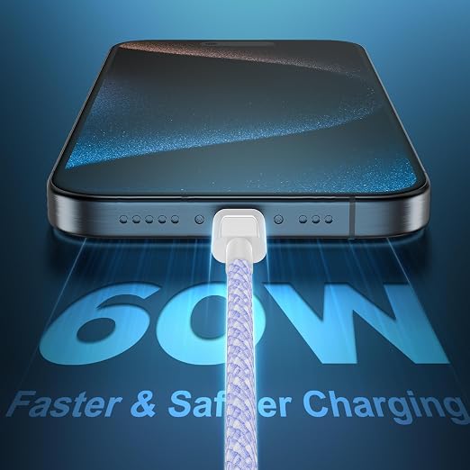 USB C to USB C Cable 6FT+10FT 2Pack 60W iPhone 17 16 15 Charger Cord Long Type C to C Cable Fast Charging for Apple iPhone 17 16 15/Pro/Pro Max/Plus/iPad Pro Air/MacBook/Air/Mini/Samsung Galaxy-Purple - Image 2