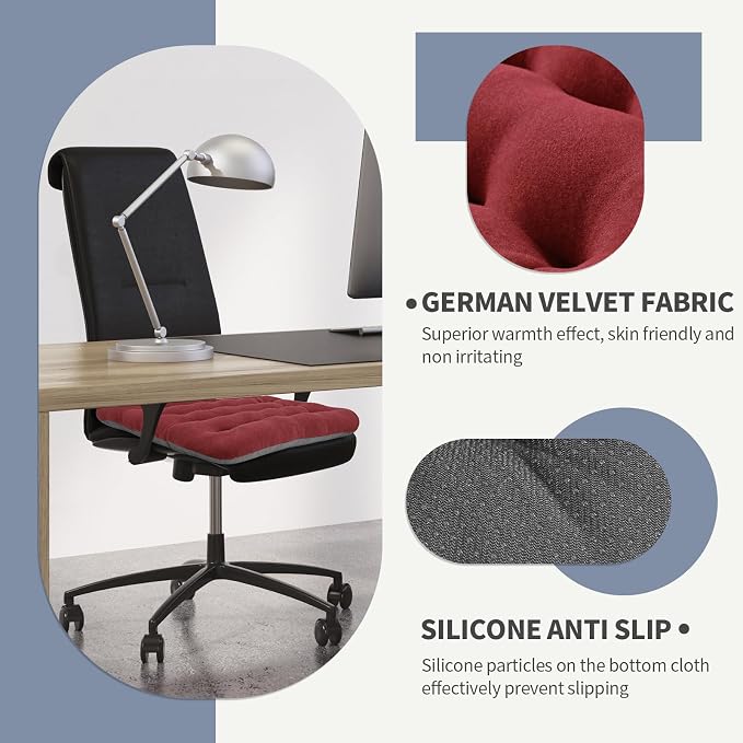 BUYUE Good Support Office Chair Cushion Padded, Soft Velvet Comfortable Non-Slip Seat Cushion for Computer Desk Kitchen Chair (1 Count, Red) - Image 5