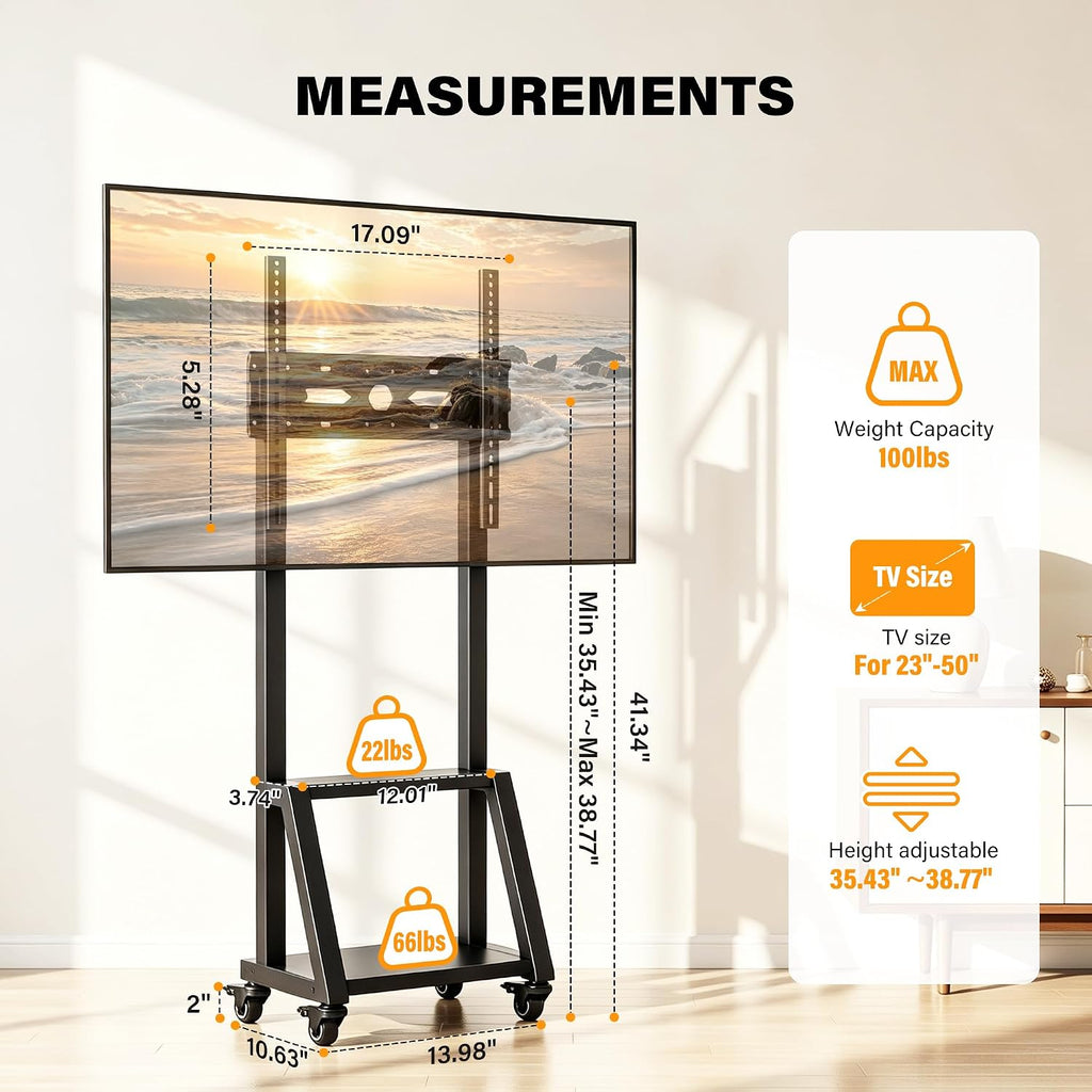 Heavy Duty TV Carts on Wheels for 23-50" TVs Rolling Floor Stand - Image 3