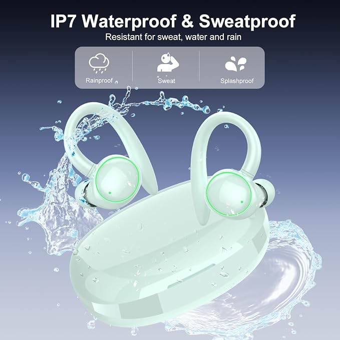 Wireless Earbuds, Bluetooth 5.4 Headphones Sport Over Ear Buds With ENC Mic | ENC Noise Cancelling Mic,48H, Wireless Earphone With Earhooks, Stereo Deep Bass,IP7 Waterproof for Workout Running,Light Blue - Image 7