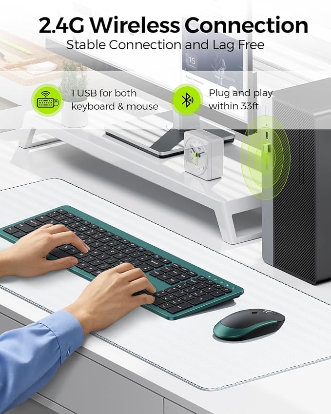 seenda Wireless Keyboard and Mouse Combo, Slim Full-Size Design | Quiet typing and mouse clicks, 2.4G USB receiver, Adjustable DPI mouse, Compatible for Windows PCs/laptops, Green - Image 2