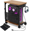Adjustable Computer Tower Stand with Charging Station & Pegboard,Brown by TFK