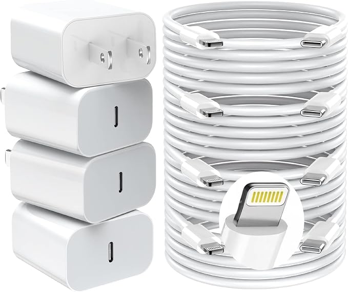 GREPHONE iPhone Charger Fast Charging,20W PD USB C Wall Charger 4 Pack with 6FT Fast Charging Cable - Fast Charger for iPhone 14/14 Pro Max/13/13 Pro/12/12 Pro/11/11 Pro/XS, iPad by GREPHONE