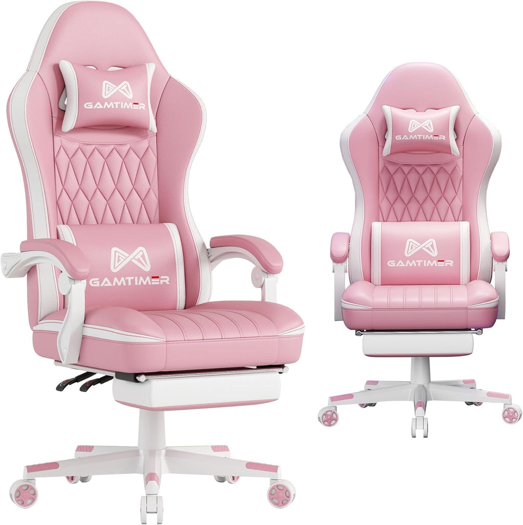 Gaming Chair, Computer Office Chair with Pocket Spring Cushion, 400 LBS Weight Capacity, Breathable PU, Headrest & Lumbar Support, for Silla Gamer Adults(Pink) by Gamtimer
