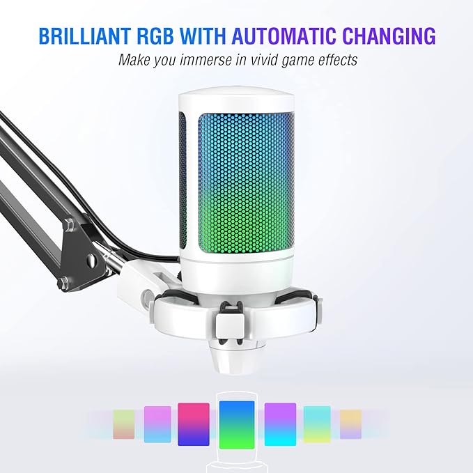 FIFINE A6TW Gaming USB Microphone Kit, RGB Condenser Mic for PC Streaming | Mute Button, Gain Knob, Cardioid pickup, Plug & Play for PS5/Mac/Windows, Boom Arm & Pop Filter, for Discord Twitch Podcasts - Image 3