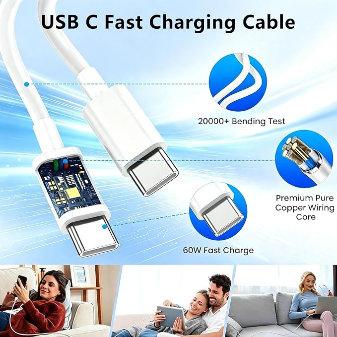 iPhone Charger Fast Charging,3Pack 10FT Long USB C to USB C Charger Cable Cord with 20W USB C Wall Charging Block Power Adapter for Apple iPhone 17 Pro Max/Air/17e/16Plus/15,iPad Pro/Mini/Air - Image 4