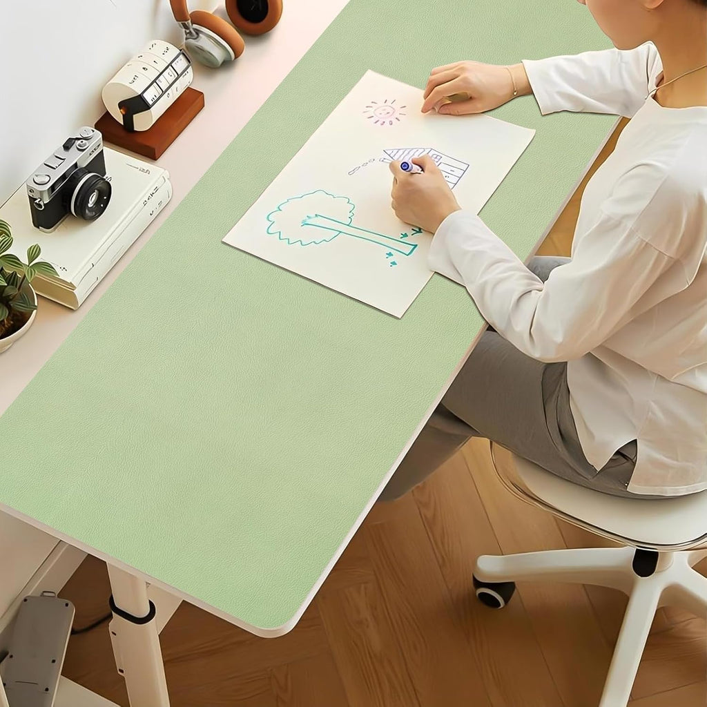 47.2" x 16.9" Large Desk Mat, Leather Mouse Keyboard Pad, Non-Slip Writing Pad, Desk Protector for Office, Home - Light Green - Image 6