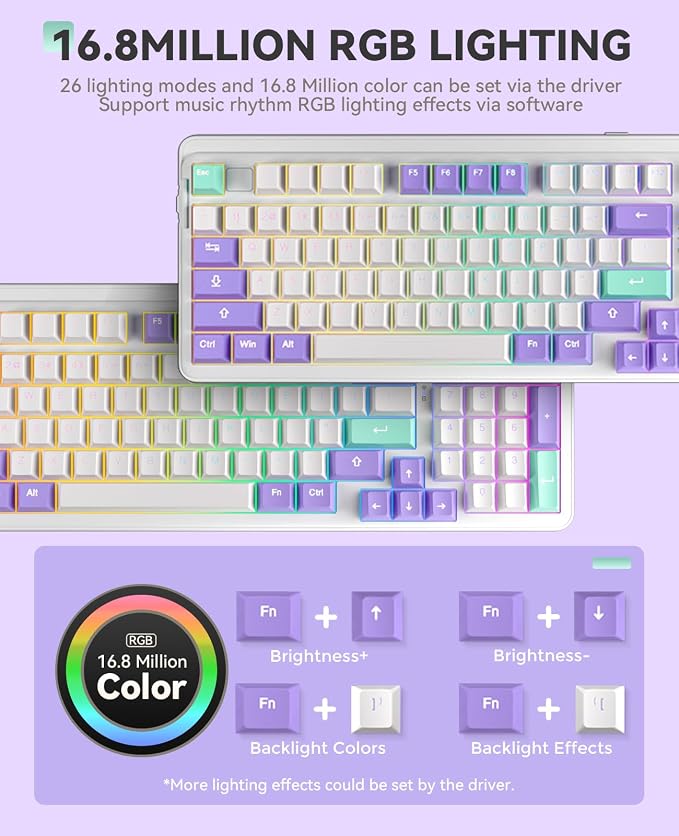 DAREU EK98pro Wireless Mechanical Keyboard, Gasket Hot Swappable Custom Structure, Creamy Pre-lubed Linear Switches, PBT Keycaps, BT5.0/2.4GHz/USB-C, RGB Backlit Gaming Keyboard for Win/Mac - Image 6