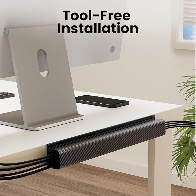 EVEO Cable Management Under Desk Kit (12 Units)- Under Desk Cable Management Cord Cover, Cable Hider Cord Management Under Desk Cable Organizer Cord Organizer Tray - 96''J Channel 12X16 - White - Image 3