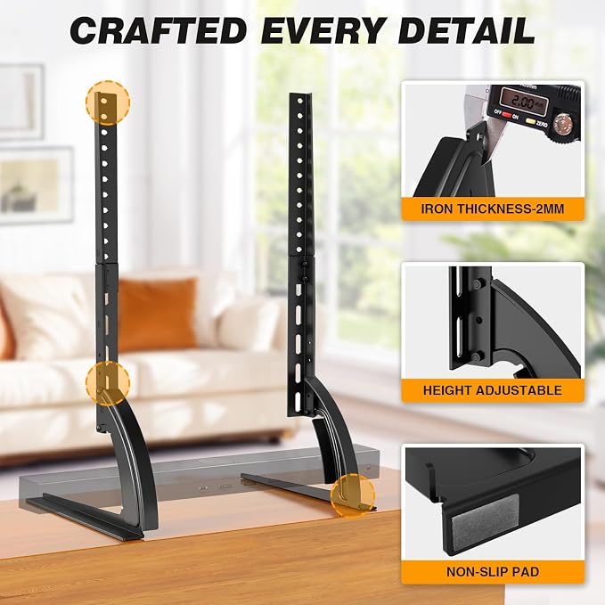 5Rcom TV Stand Mount, Universal Tabletop for 22-65 Inch Flat Screen TVs | Height Adjustable TV Base, Strong TV Legs Holds up to 88lbs, Max VESA 800 x 500mm, Plasma LCD LED - Image 5