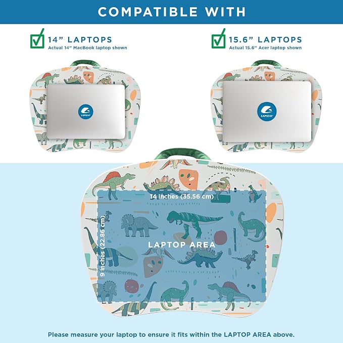LAPGEAR MyStyle Lap Desk – Dino, Fits 15.6" Laptops | Dual-Bolster Microbead Cushion, Built-In Carry Handle, Ergonomic Curved Front Edge - Image 3