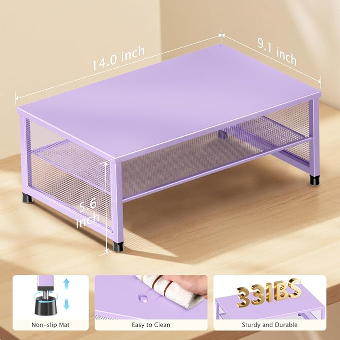 ECOLOVI 2-Tier Computer Monitor Stand Riser, Printer & Laptop Stand, Office Desk Accessories, Workspace Desk Organizer for Home Office Supplies, Purple - Image 7
