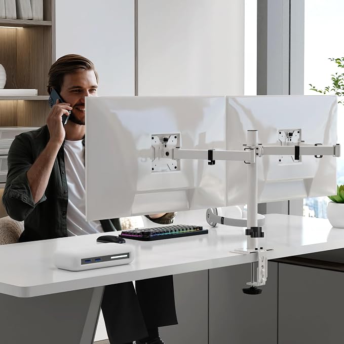 Pholiten Dual Monitor Stand, Heavy Duty Adjustable Monitor Arm Desk Mount for 2 Screens up to 38Inches, Tilt, Swivel, Rotate, Supports Tilt, Swivel, Rotate, Supports 22 lbs per Arm,White - Image 7