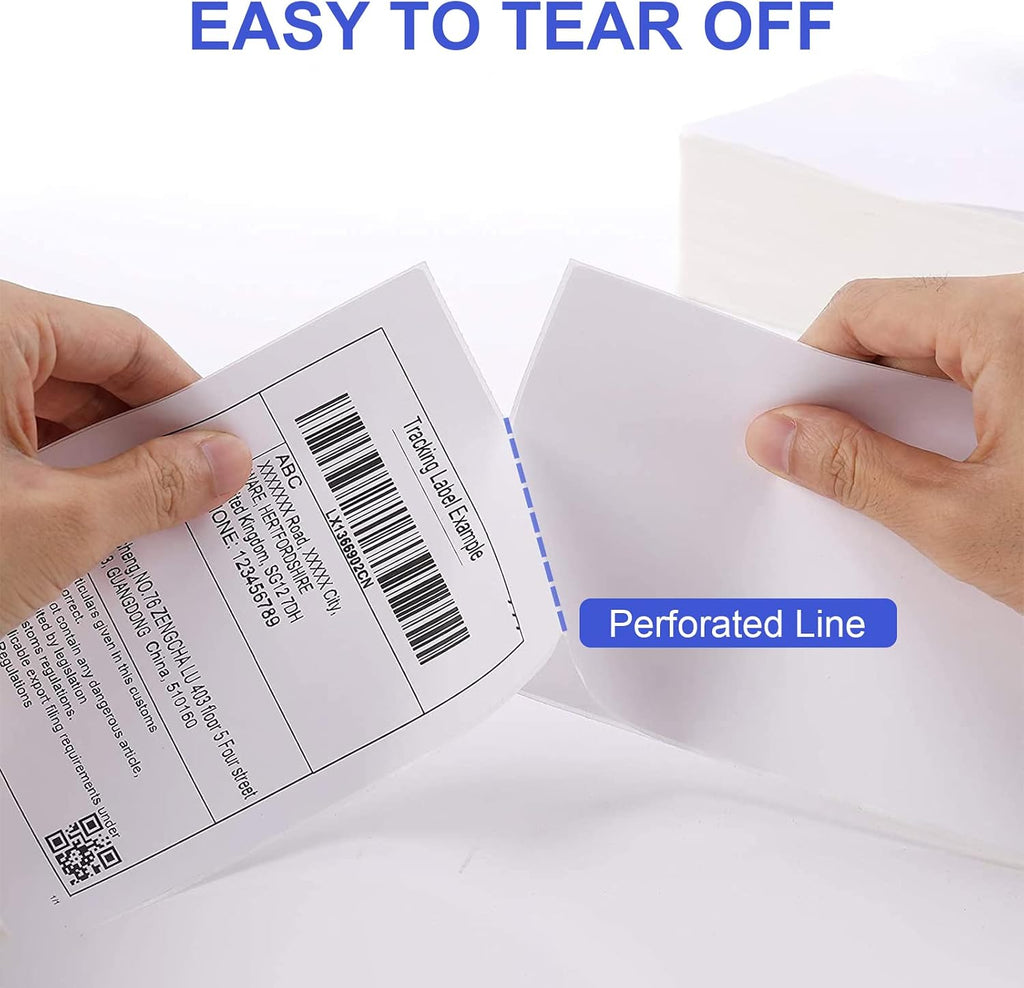 RyhamPaper 4" x 6" Fanfold Direct Thermal Labels - White Shipping Mailing Postage Labels, Perforated, Permanent Adhesive (8 Stacks - 8000 Labels) - Image 3