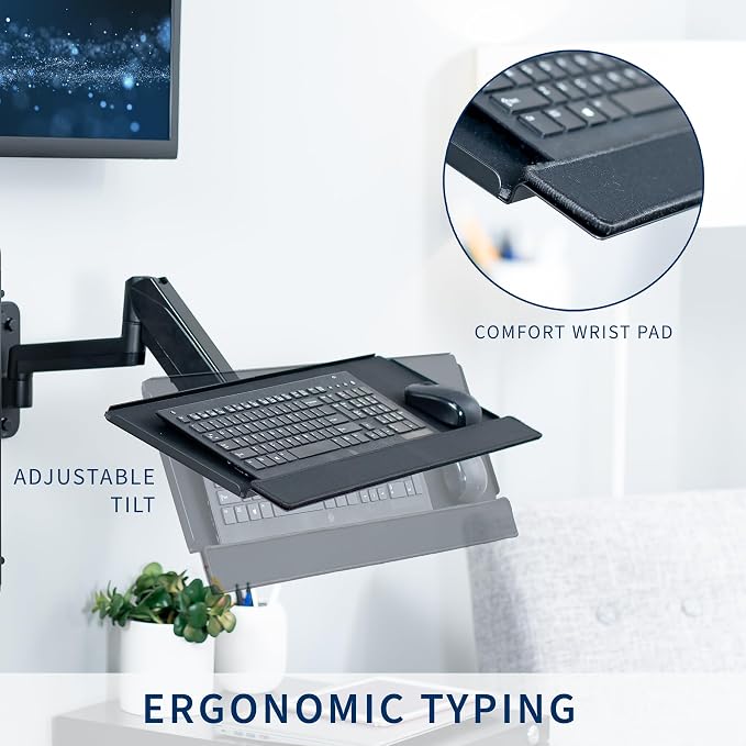 VIVO Sit-Stand 17 to 32 inch Single Monitor Wall Mount with Pneumatic Arm Keyboard Tray and PC Wall Mount Combo, Max VESA 100x100mm, Black, MOUNT-VWKB1P - Image 4