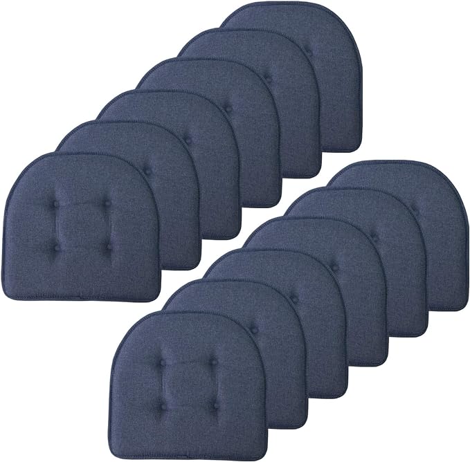 Sweet Home Collection Chair Cushion Memory Foam Pads Tufted Slip Non Skid Rubber Back U-Shaped 17" x 16" Seat Cover, 12 Count (Pack of 1), Denim Blue by SweetHomeCollection
