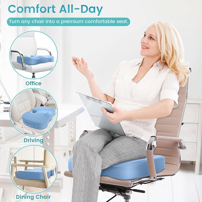 Gel Seat Cushion, Enhanced Memory Foam Cushion for Tailbone Pain, Blue | Cooling Gel for Office Chair, U-shaped Design Chair Cushion for Gaming, Car, Wheelchair, Non-Slip Base, Washable Cover - Image 6