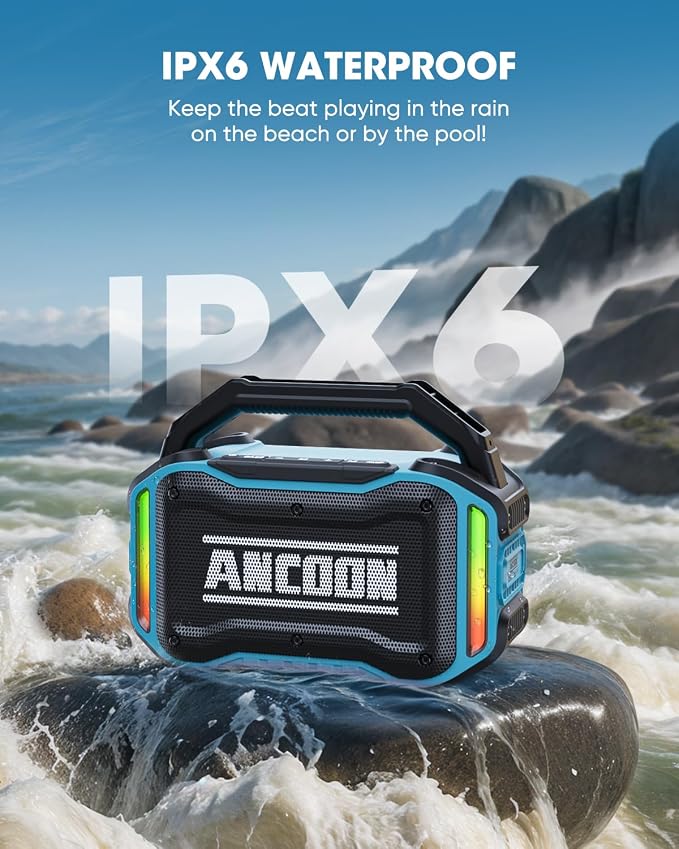 ANCOON Speakers Bluetooth Wireless: 80W(Peak) Loud Speaker with Bass, 20H Playtime, IPX6 Waterproof, Large Jobsite Speakers for Work, Outdoor, Workshop, Garage, Portable Speaker with TWS (Sky Blue) - Image 3