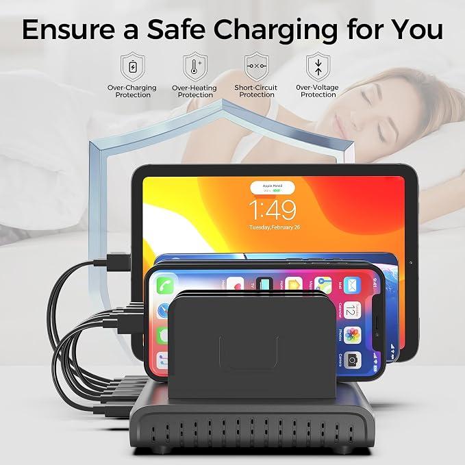 Unitek 10-Port USB-C Charging Station for Multiple Devices with LED Display | Charges 10 Devices At Once, 8 USB-C 2 USB-A Ports, Smart Power Distribution, Overload Protection, For iPhones & iPads - Image 4