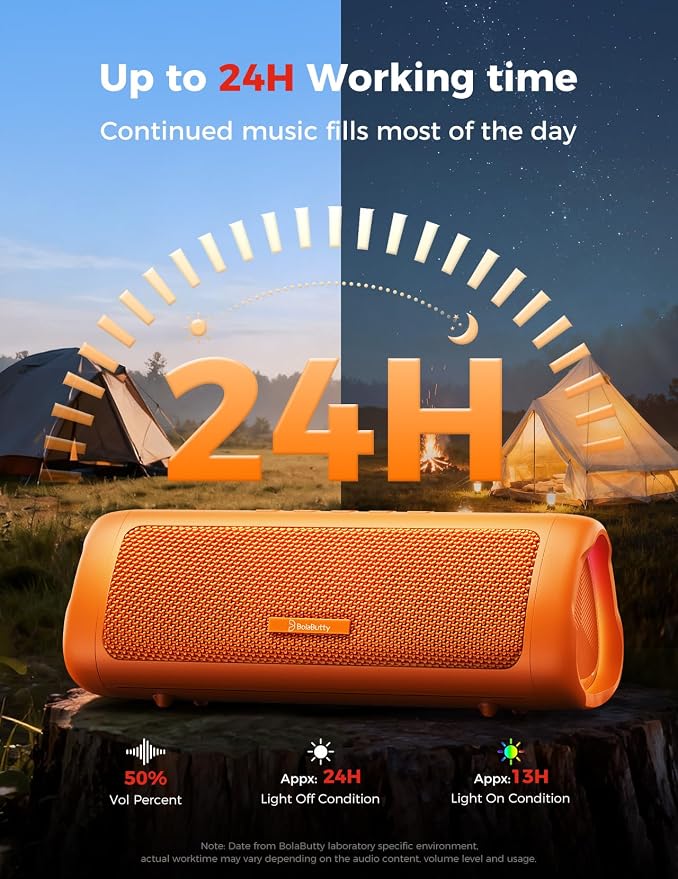 Bluetooth Speaker, 20W HD Sound, Portable Wireless, IPX5 Waterproof, Up to 24H Playtime, TWS Pairing, for Home/Party/Outdoor/Camping/Beach Essentials, Electronic Gadgets, Birthday Gift (Orange) - Image 5