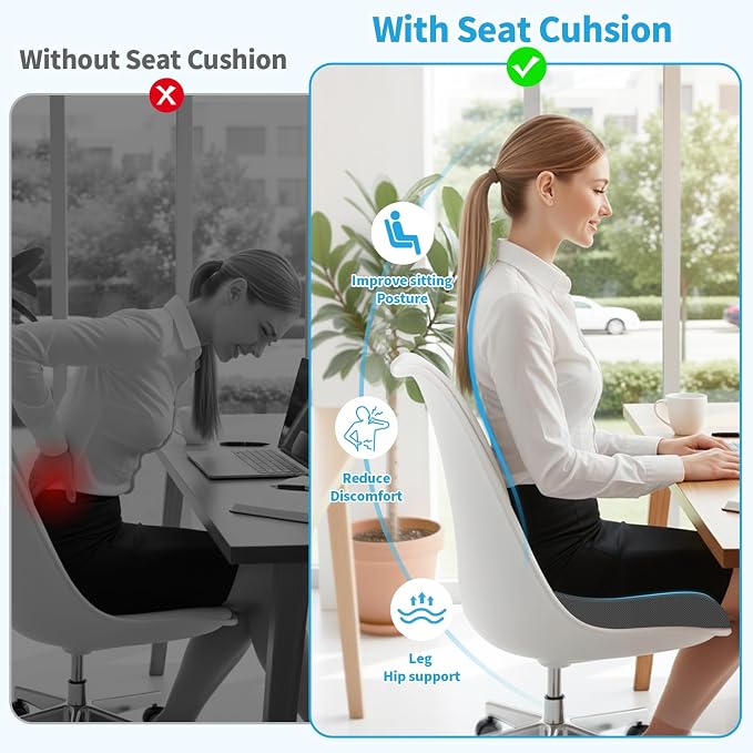 TranquilRelax 2XL Memory Foam Seat Cushion for Office Chair, 3.7-Inch, Gray | Medium-firm Support for Long Sitting, Washable Mesh Cover, Non-slip Base, Perfect for Car Seats & Short Drivers - Image 6