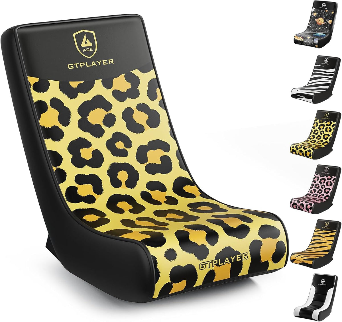 GTPLAYER Gaming Floor Rocking Chair – Rocker Floor Game Chair with Angle Limiter, Compact & Lightweight Game Seat, Yellow Leopard Patterned by GTPLAYER