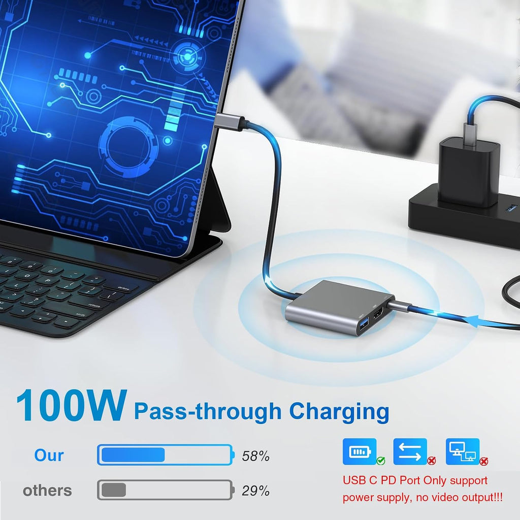 USB C to HDMI Adapter, Type-C Hub Converter to 4K HDMI Output, USB 3.0 Port & 100W PD Fasting Charging Port, USB-C Digital AV Multiport Adapter for MacBook Pro/Air, iPad Pro and More USB-C Devices - Image 5