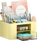 Marbrasse Pen Organizer with 2 Drawer, Multi-Functional Pencil Holder for Desk, Desk Organizers and Accessories with 5 Compartments + Drawer for Office Art Supplies (Yellow) by Marbrasse
