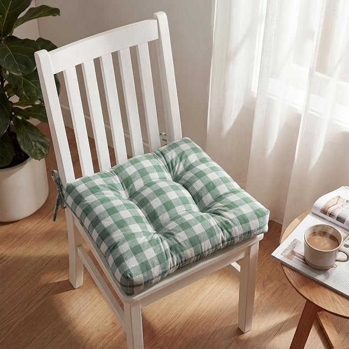 Geetery 4 Pack Chair Cushions, 16" x 15",Bean Green and White,Plaid - Image 6