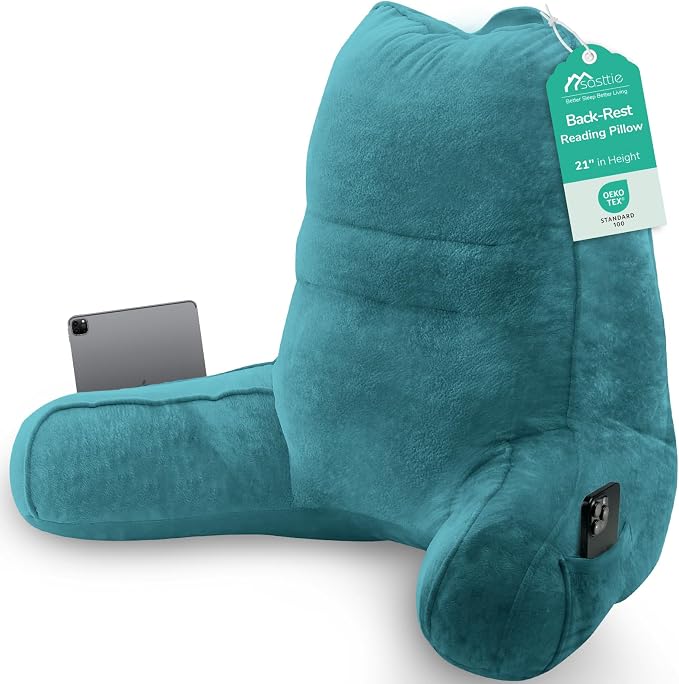 Sasttie Reading Pillow for Bed, Back Pillow for Sitting Up, Teal Blue | 21" Backrest Support Cushion for Couch, Sofa, and Floor, Dorm Essentials, OEKO-TEX, Adjustable Down Alternative Fill by SASTTIE