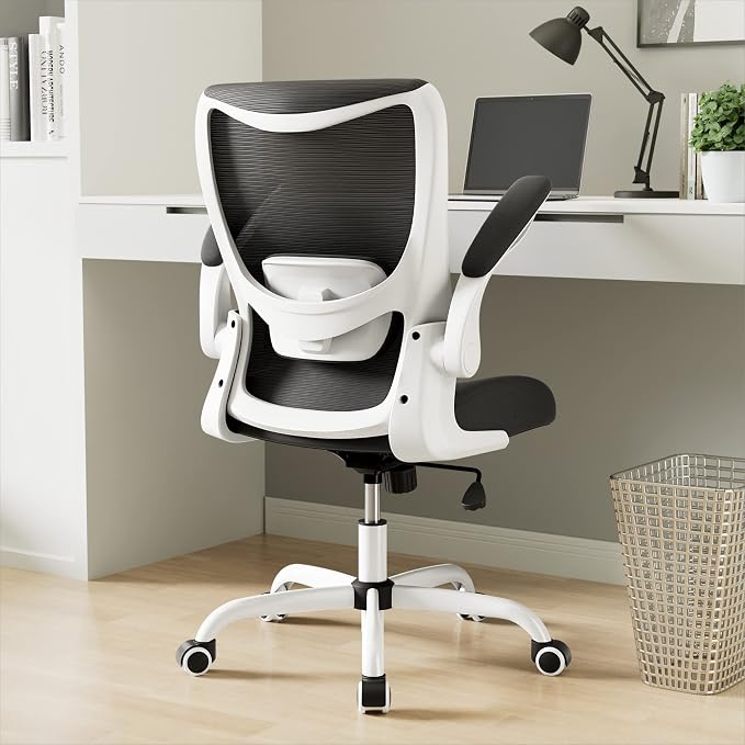 Office Chair, Ergonomic Desk Chair with Adjustable Lumbar Support and Flip up Armrest, Breathable Mesh Computer Chair for Home Office, White by Unknown