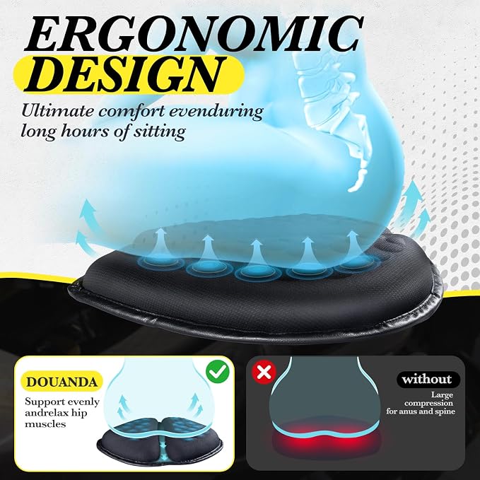 Foldable Motorcycle Gel Seat Cushion with Sunshade Cover | 3D Dome-Shaped Shock-Absorbing Seat Pad for Long Rides, Pressure Relief, Airflow & Cooling Comfort - Image 2