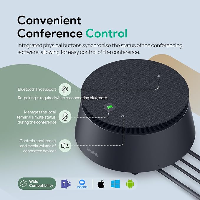 Yealink CP50 Conference Call Speaker and Microphone Teams Room Speakerphone | AI Noise Cancellation,8 Mics Array,Bluetooth,USB-C,Daisy Chain,19.69ft Pickup,360° Omni,Full-duplex,AGC,AEC,Medium to Large - Image 4